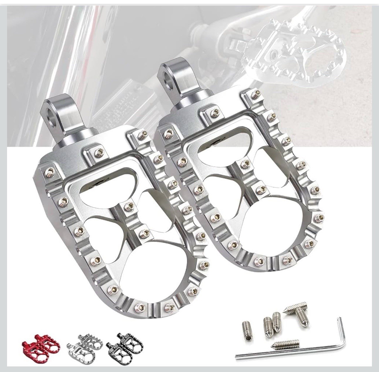 CNC Wide Fat Footpegs 360° Roating MX Foot Pegs Chopper Bobber Style Silver