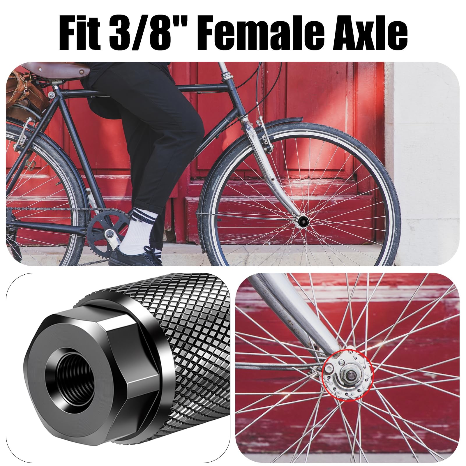 2 Pack Aluminum BMX Bike Pegs 3/8 Inch Axle Anti-Skid Stunt Pegs Black