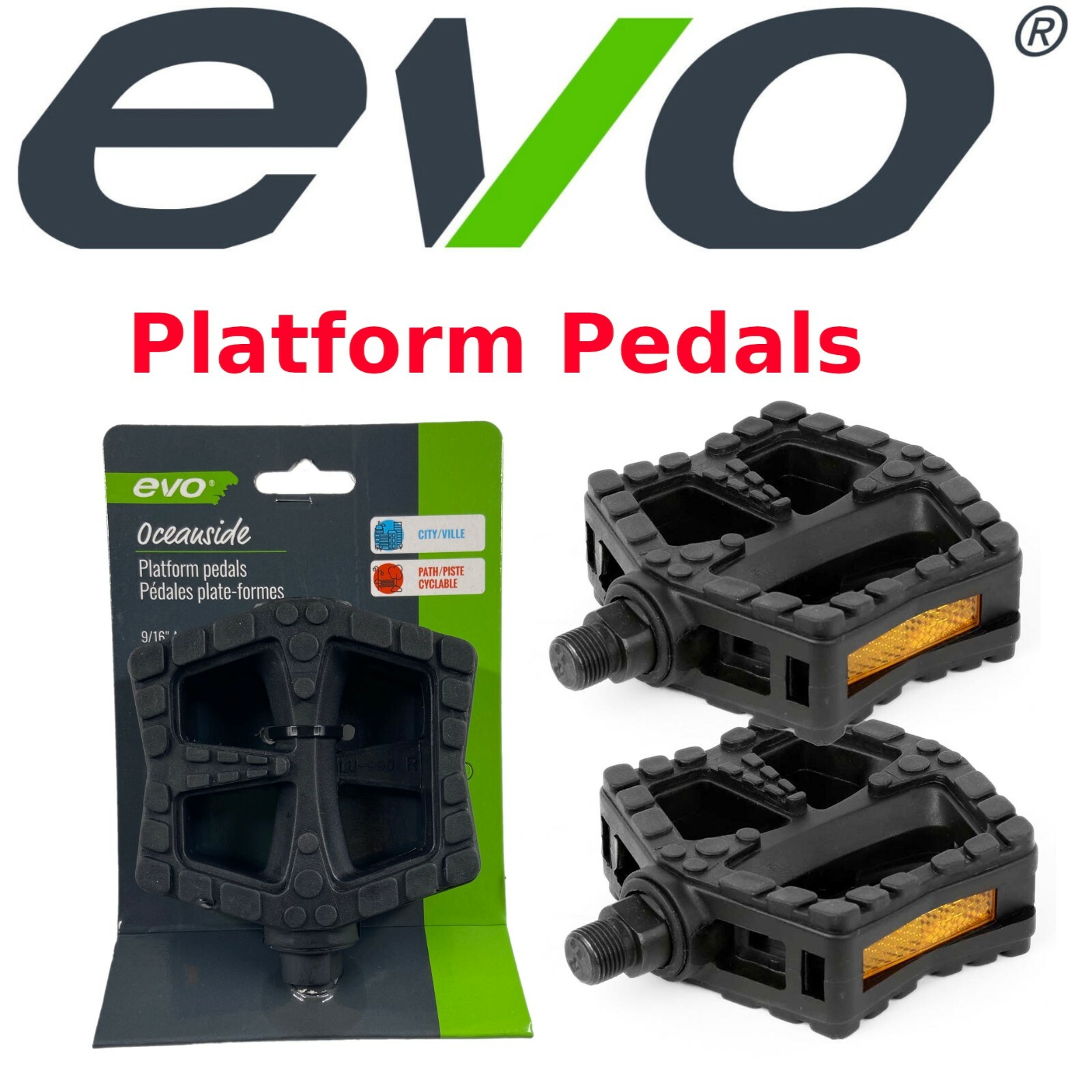 EVO Oceanside 9/16″ Composite Nylon Bike Platform Universal Black Pedals
