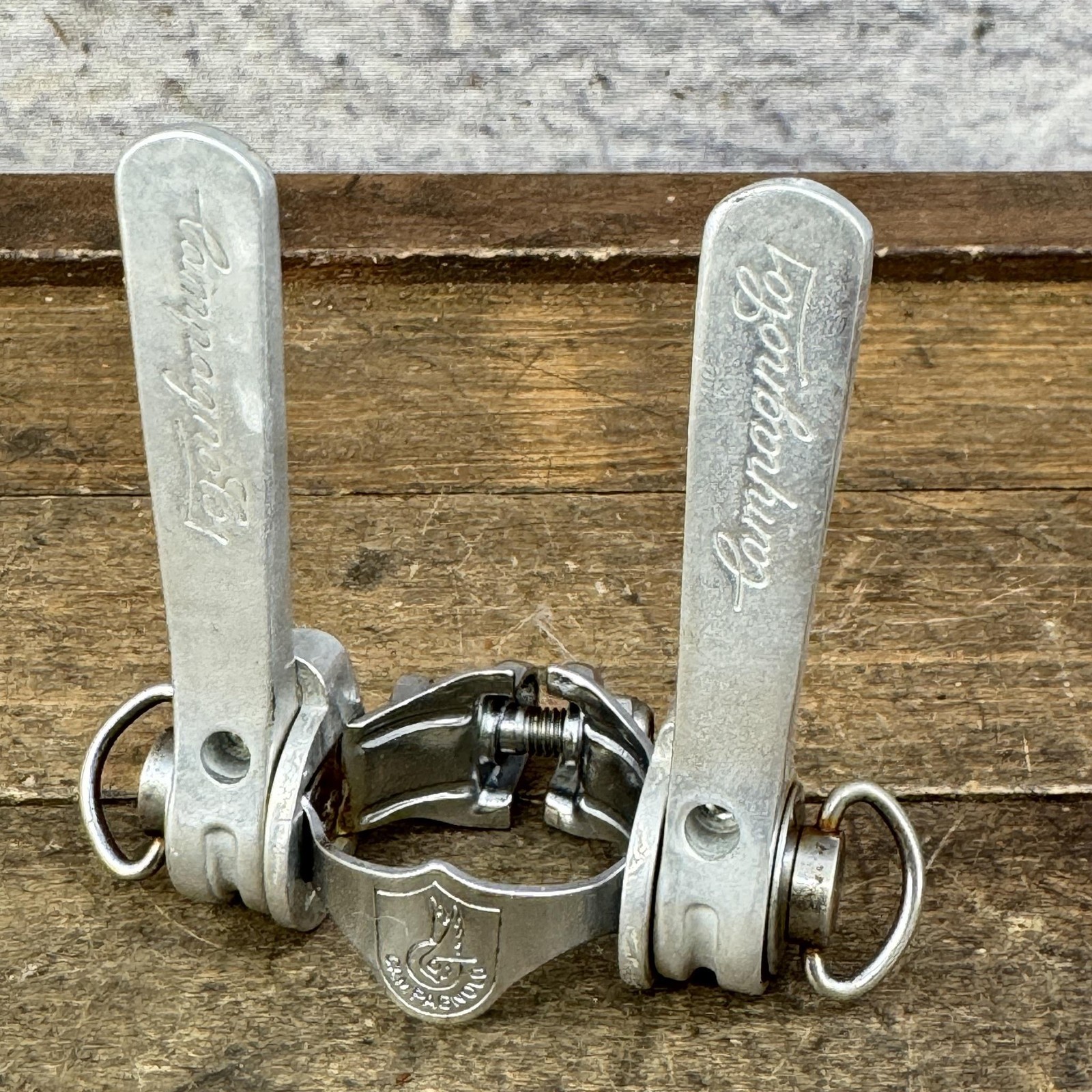 Vintage Campagnolo Wings Down Tube Friction Shifter Set Clamp Script Shift