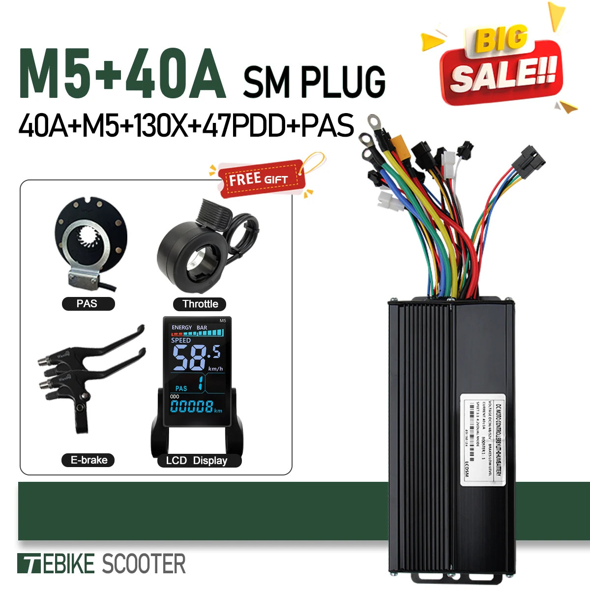 Electric Bicycle 3 Mode Sinewave Controller 17A 26A 30A 40A with M5 M9 Display