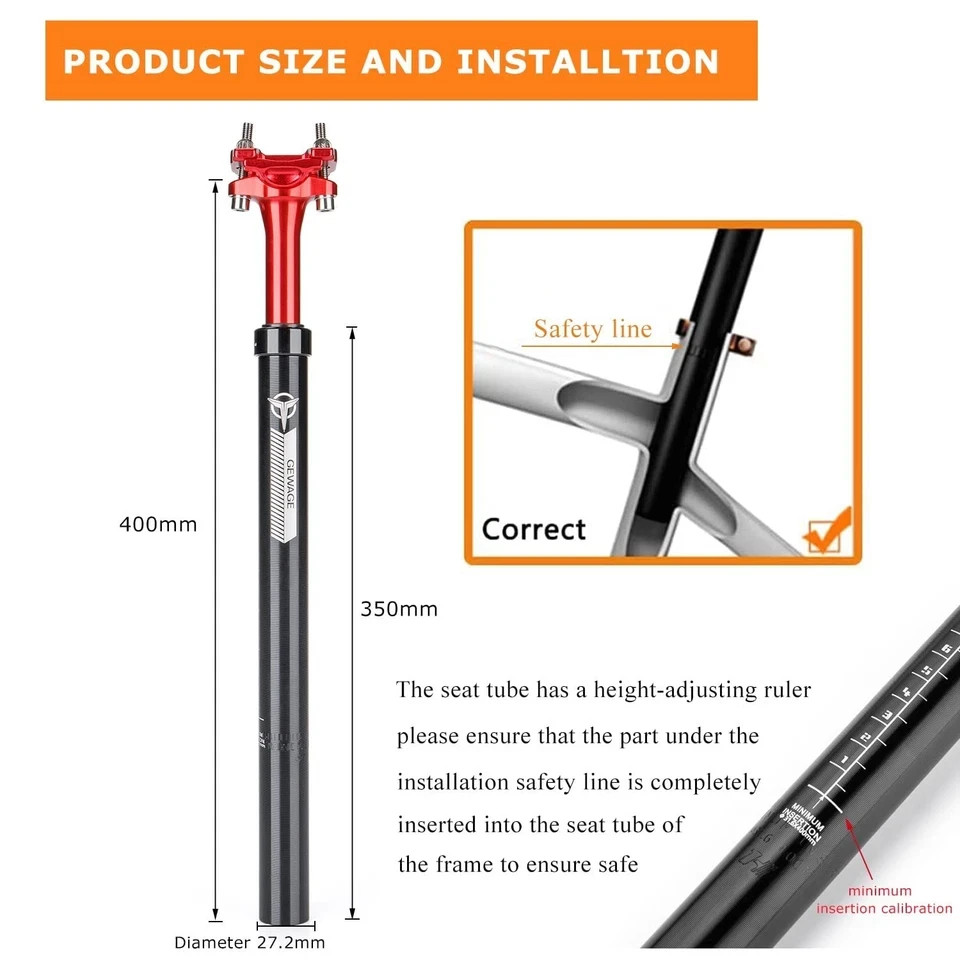 Suspension Seatpost for Bicycles – 27.2/30.9/31.6 X 400mm Shock Absorbing Bike