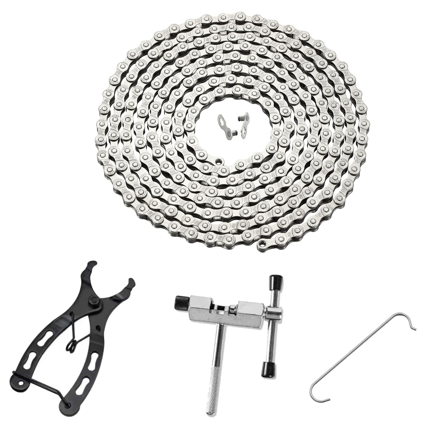 Bike Chain 6/7/8 Speed 126 Links, Replacement Kit with Chain Tool for Hub Mot…