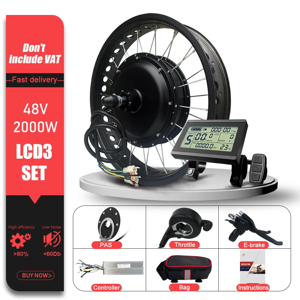 48V 2000W Snow E-bike Conversion Kit 4.0 Tyre Rear Cassette Hub Motor Wheel
