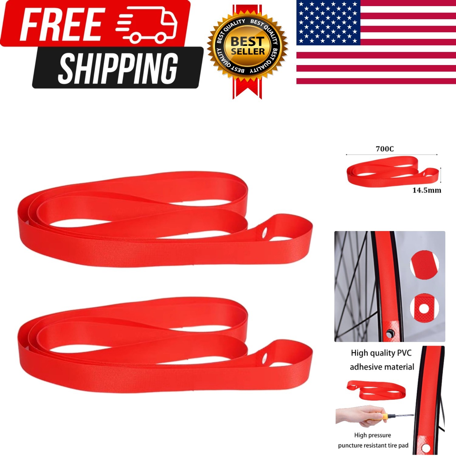 2Pcs 700C Bicycle Rim Strip Rim Tape, High-Pressure & Puncture Resistant Inne…