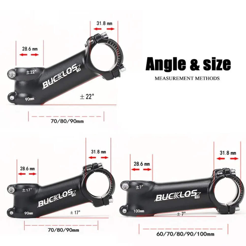 BUCKLOS 31.8mm Stem 7/17/22 Degree Mountain Bike Handlebar Stem 80/90/100mm Stem