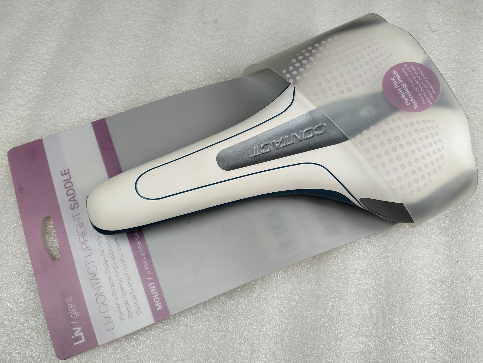 GIANT LIV CONTACT UPRIGHT PELVIC TILT SADDLE 270X160MM WHITE BLUE CRMO RAILS