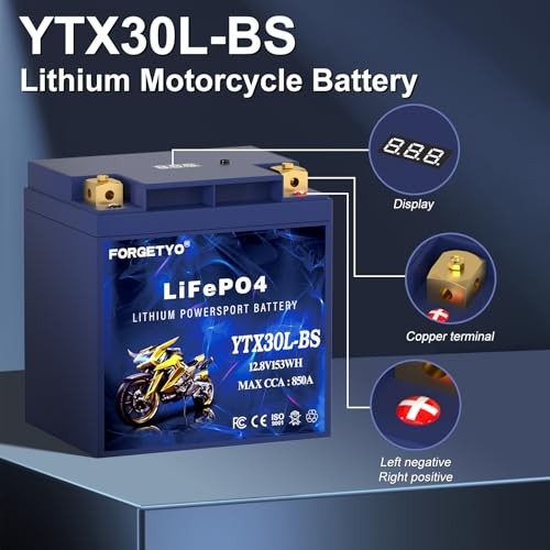Lithium YTX30L-BS, 850A LiFePO4 Motorcycle Battery, 12V 12AH YTX30L-BS-12AH