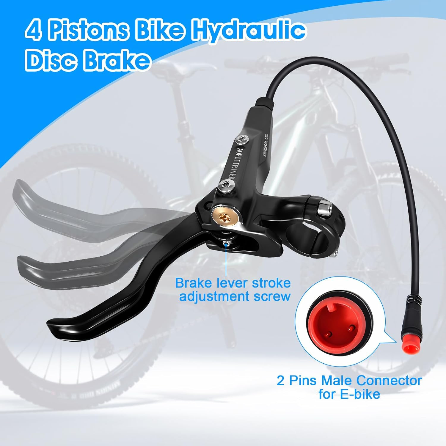 4-Piston E-Bike Hydraulic Disc Brake Set, 610NM Force, 180mm Rotors