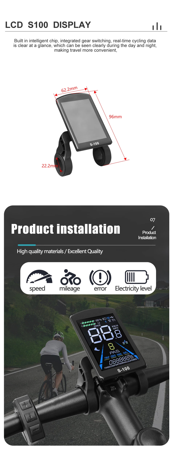 Ebike 3 Mode Sine Wave Controlle 17A 26A 30A 40A with Color S-100/H-100 Display