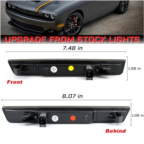 Smoked Lens LED Side Marker Lights Kit Front & Rear 15-23 Challenger Amber