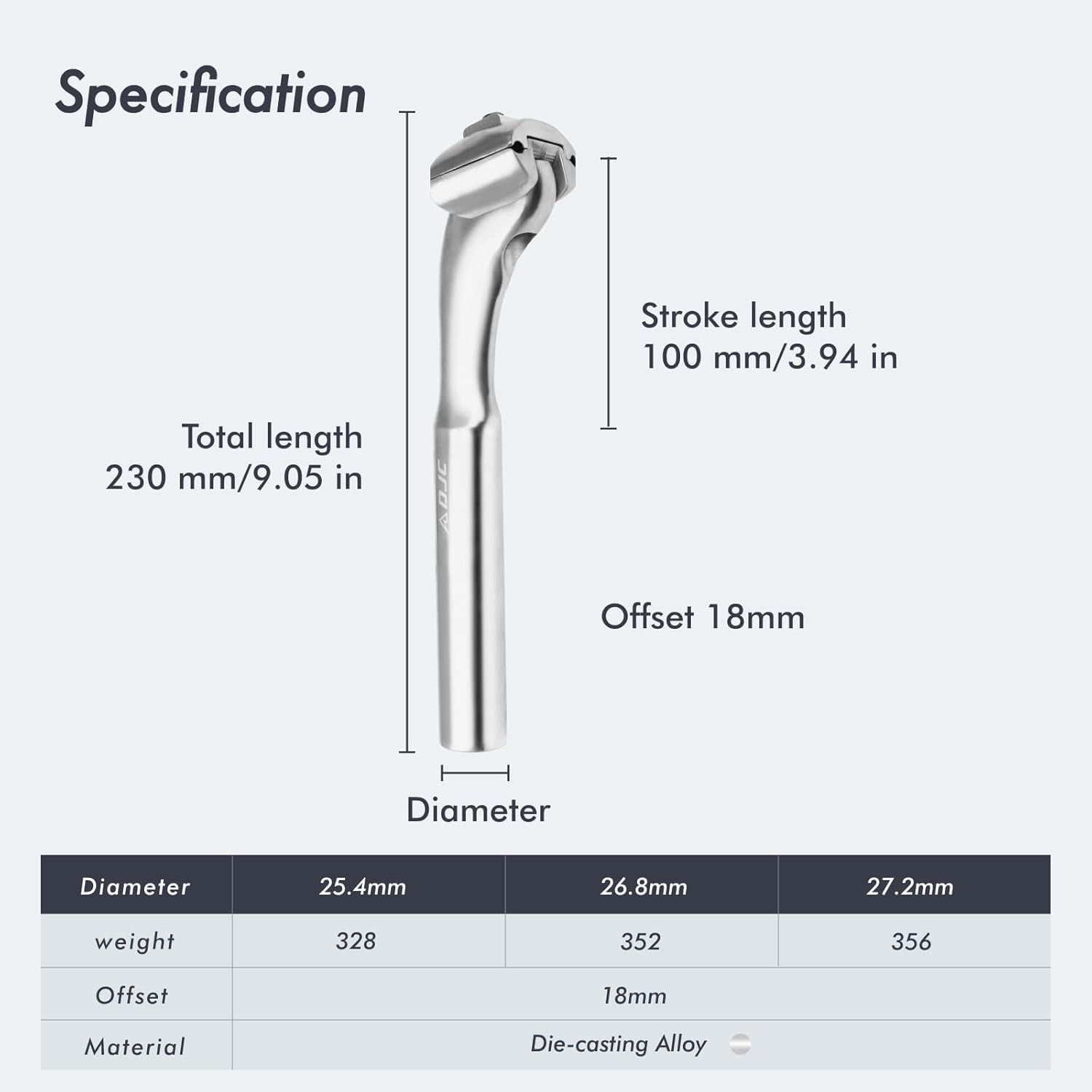 DJC Bicycle Seat Post 25.4/26.8/27.2MM X230Mm Seat Tube Chrome Molybdenum Steel