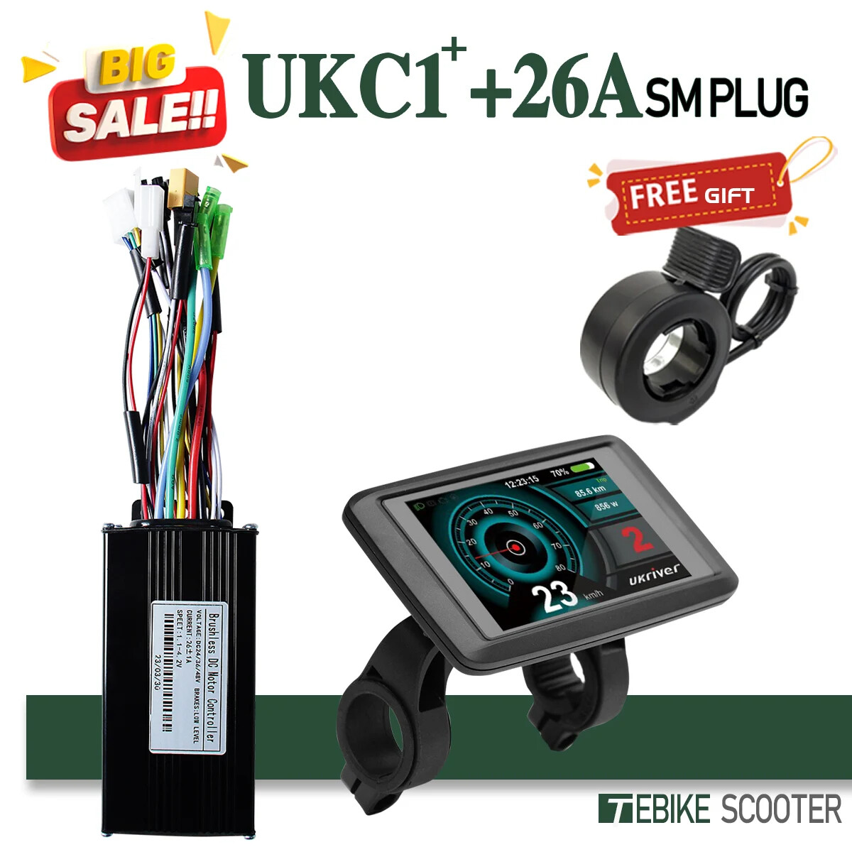 Electric Bike Sinewave 3 Mode Controller 17A 26A 30A 40A with Color UKC1 Display