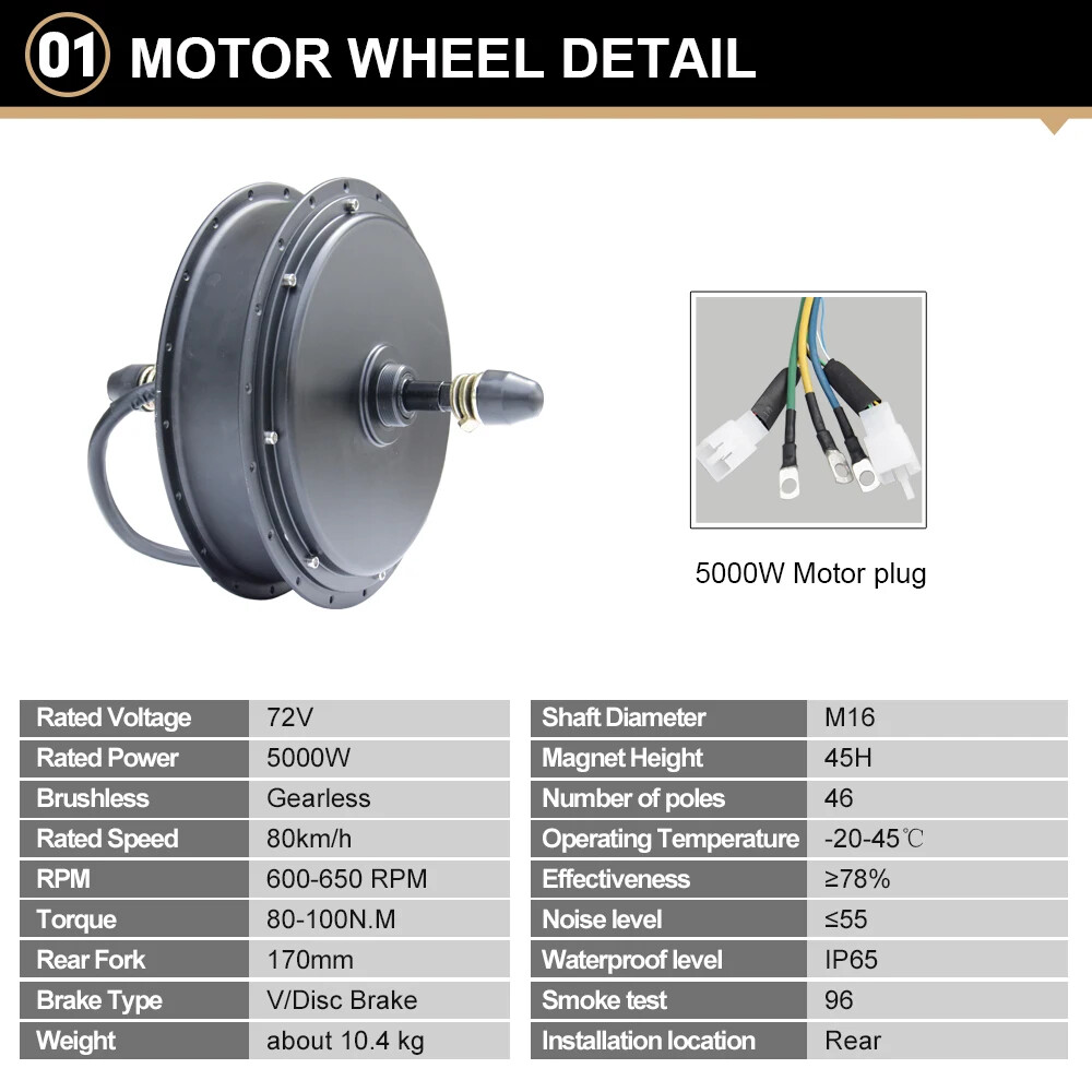 72V 5000W 20/24/26×4.0″ Snow Electric Bike Fat Brushless Non-gear Rear Hub Motor