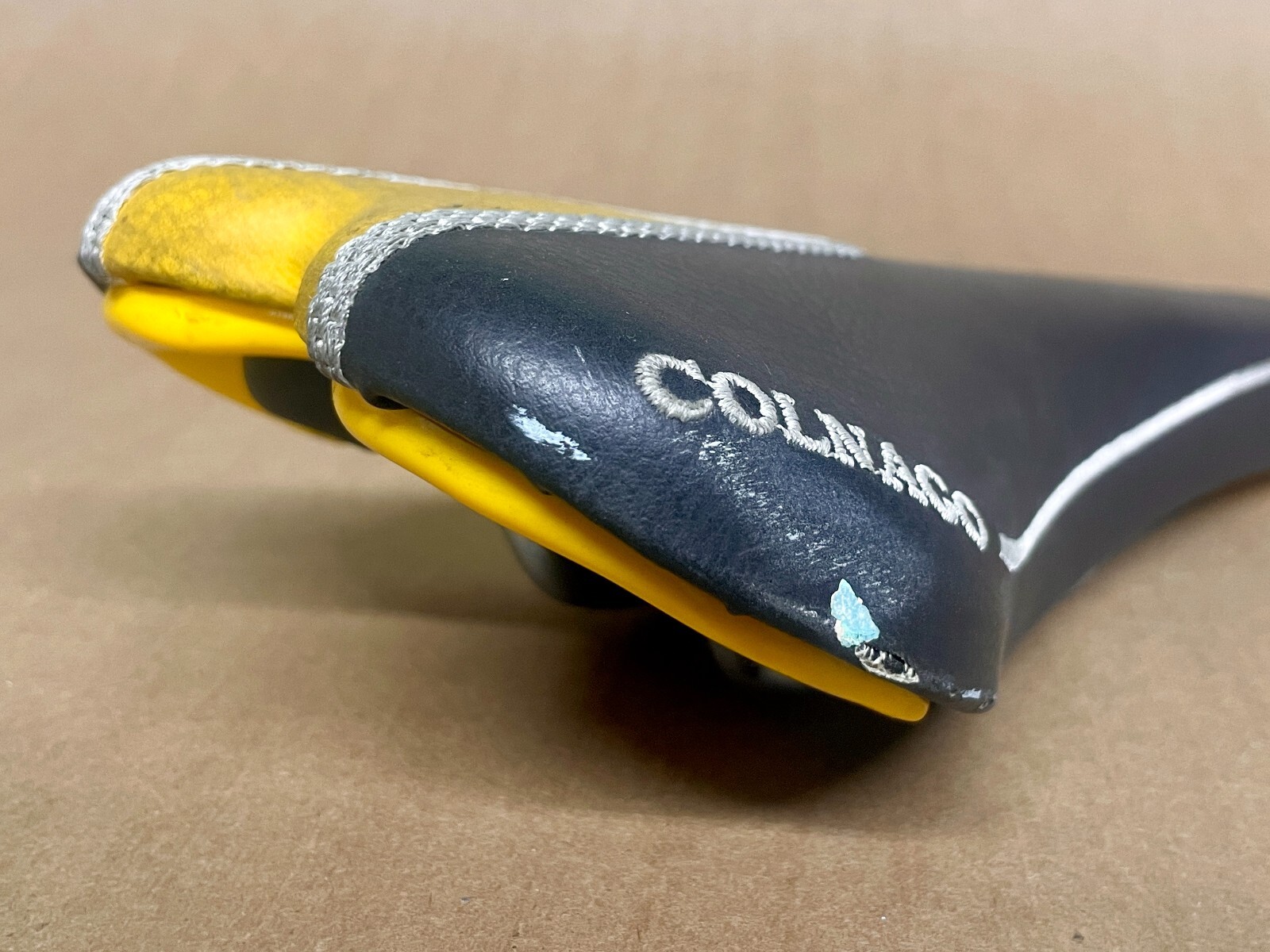 Selle San Marco Colnago Hoskar Saddle, yellow/white embroidered, steel rails