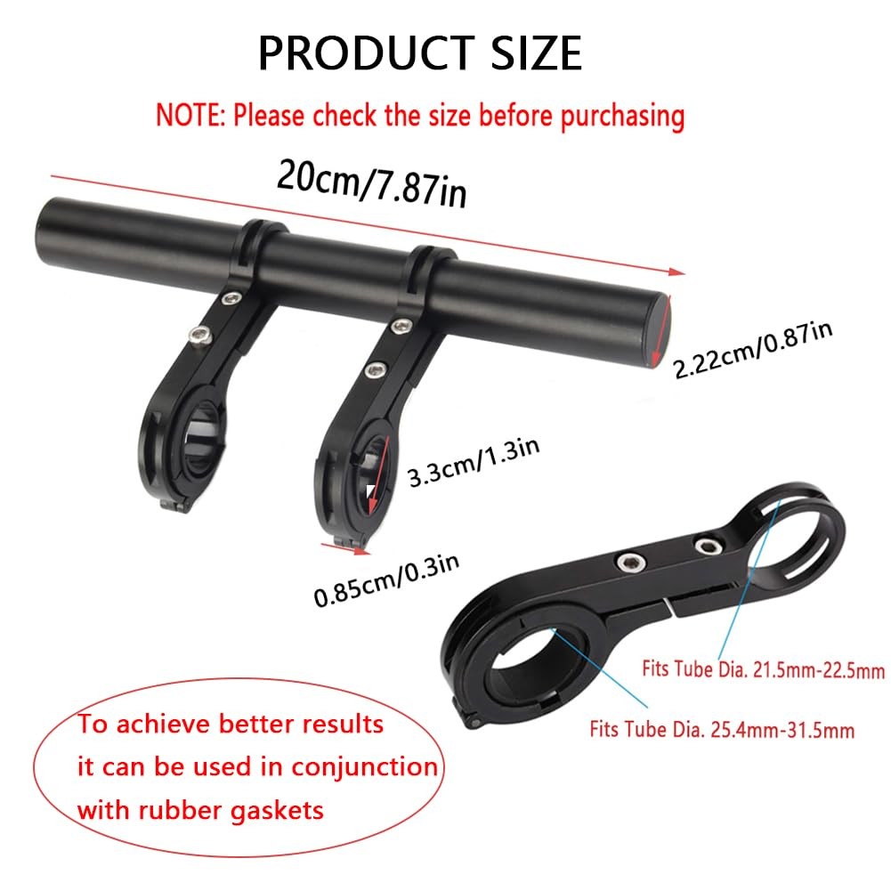 Bike Handlebar Extender Black Aluminum Alloy 20cm Double Bracket Phone GPS Mount
