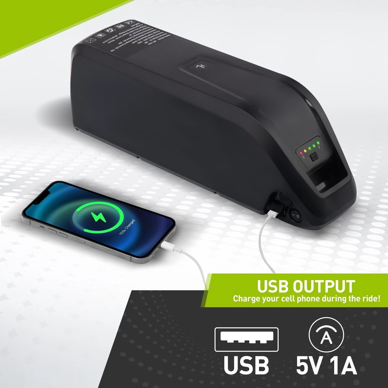 36V 48V 10AH/15AH/20AH Electric Bicycle lithium battery w/ USB Port ≤1800W Motor