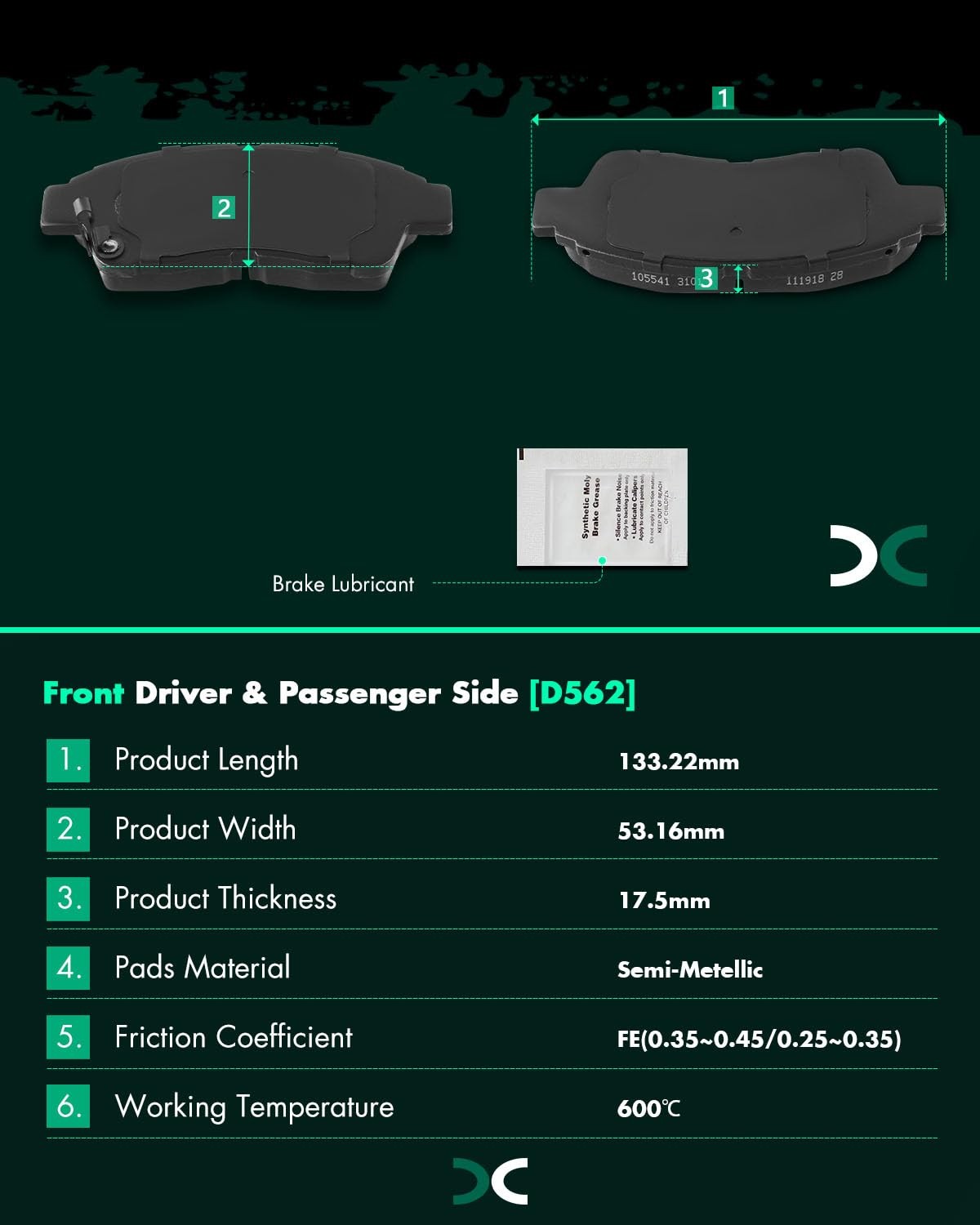 Scitoo D562 Front Semi-Metallic Brake Pads Sets Fit For Geo Prizm 1993-1997For