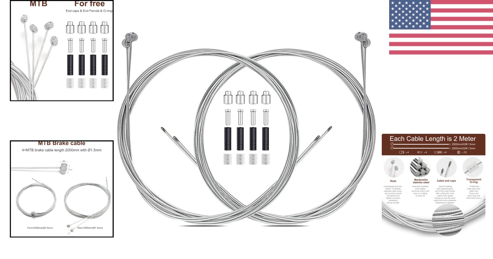 Professional 2M Brake Cable Set – 4PCS for Smooth Operation and Enhanced Safety