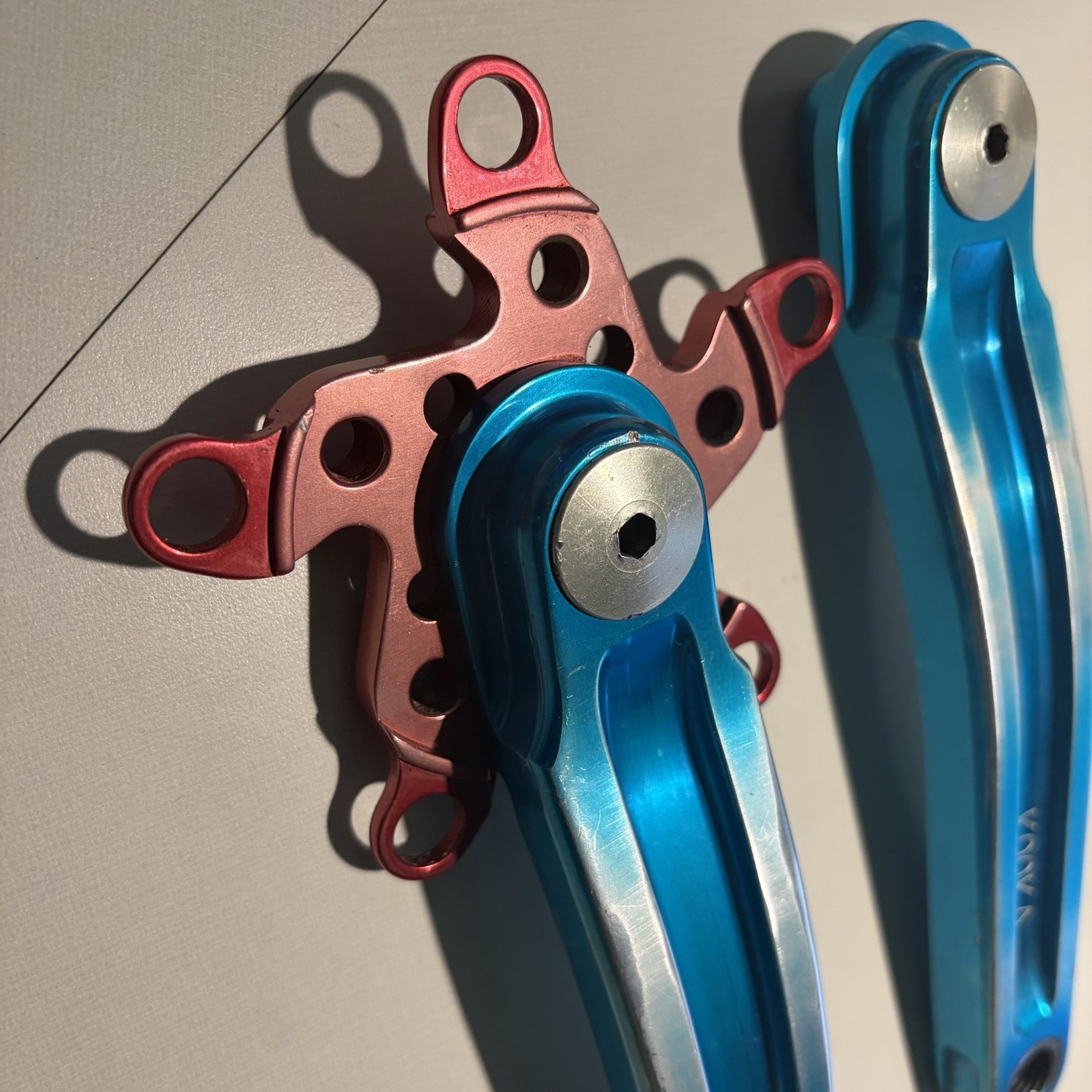 Kooka Crankset Blue Arms Red Spider 94/58 BCD Vintage MTB USA Anodized