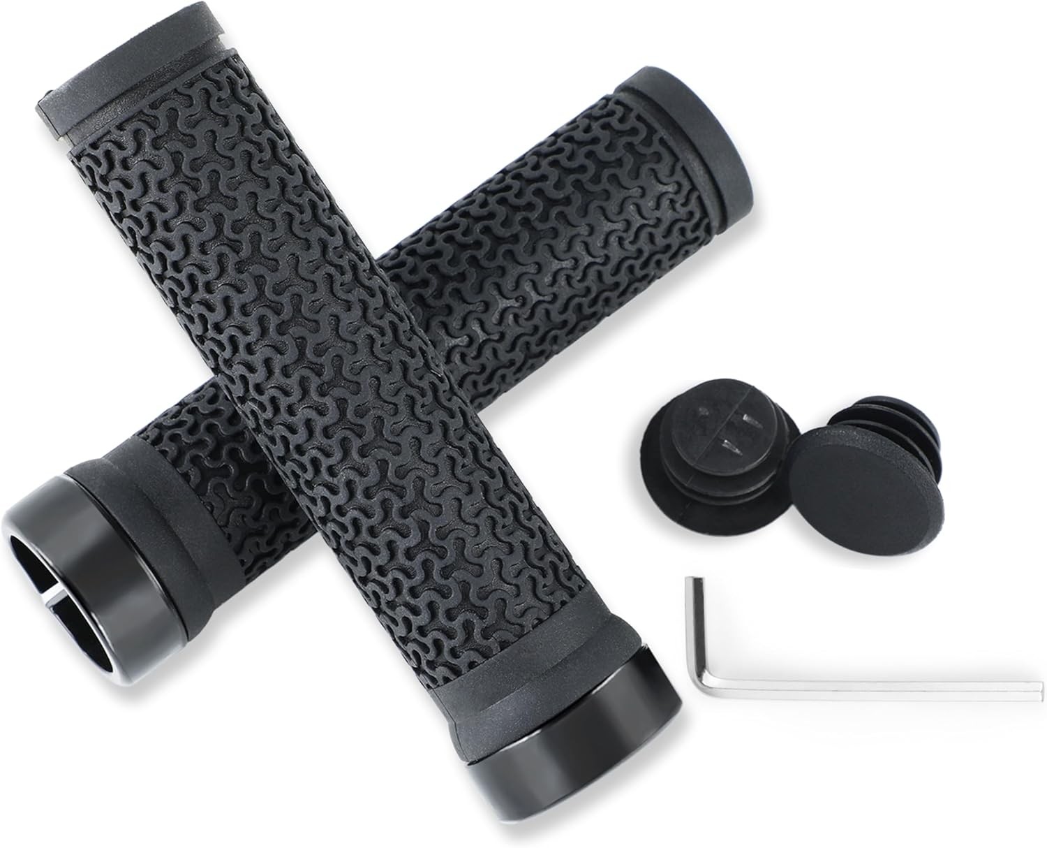 Bike Handlebar Grips 131mm Rubber Ergonomic Anti-Slip Bicycle Grips with End Cap