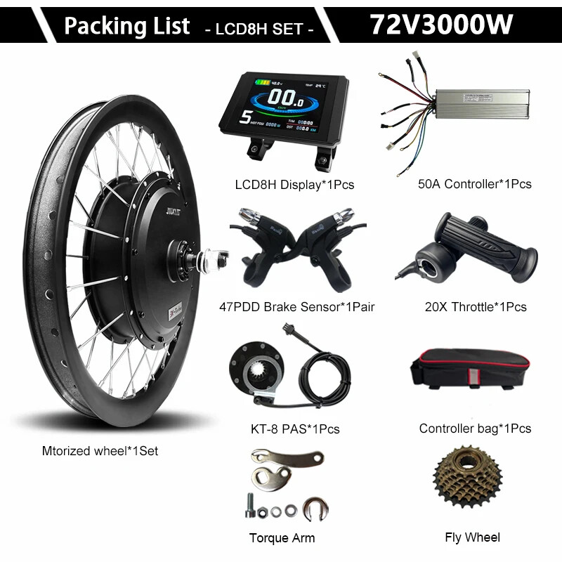 20-29Inch 700C 3.0 Tyre E-bike 72V 3000W Conversion Kit Brushless Motor Wheel