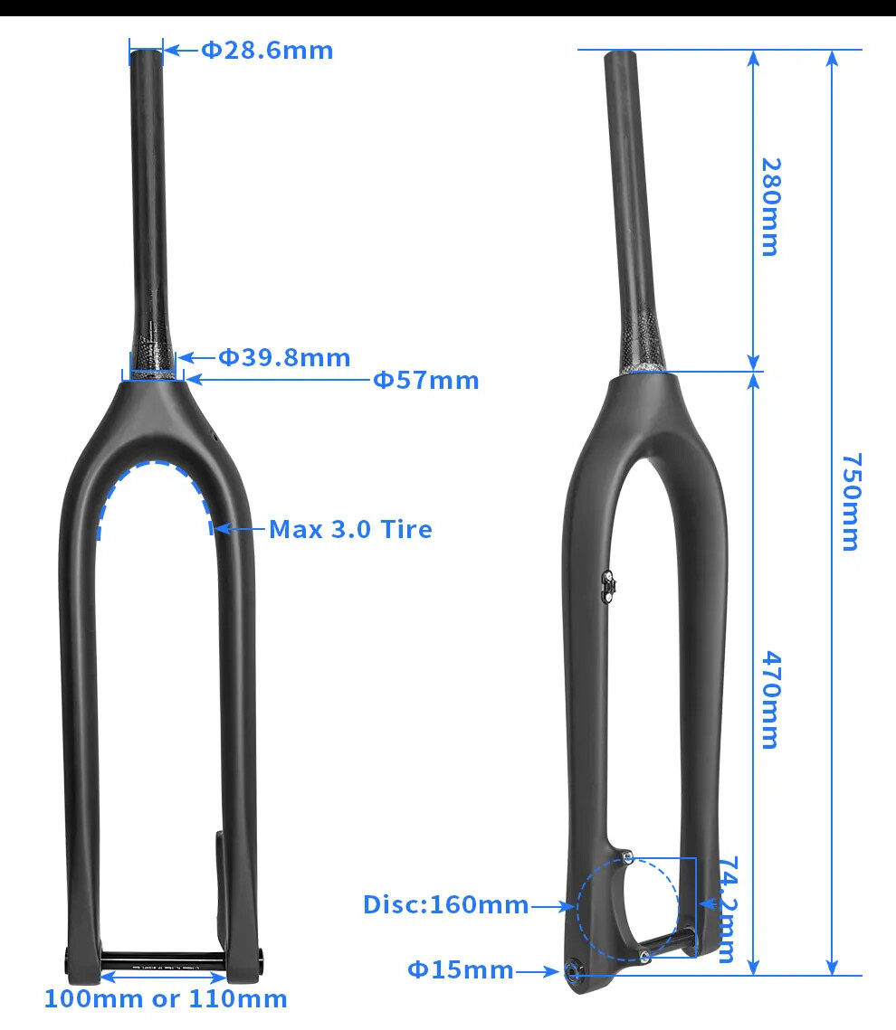 27.5» Carbon MTB Bicycle Fork Thru Axle Outside Cable Line 110x15mm 100x15mm