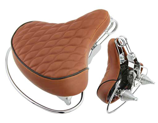 NEW! 10″ LONG BEACH CRUISER VINYL SADDLE IN A DIAMOND STYLE WEB SPRING IN BROWN.