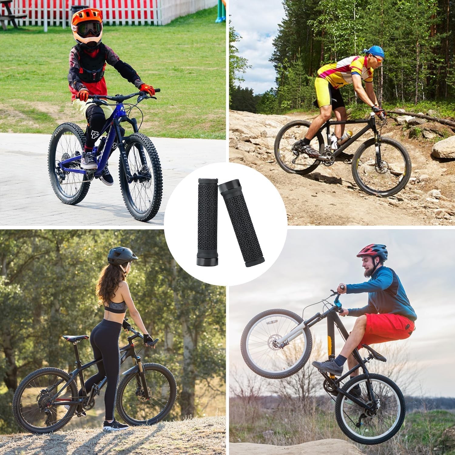 Bike Handlebar Grips 131mm Rubber Ergonomic Anti-Slip Bicycle Grips with End Cap