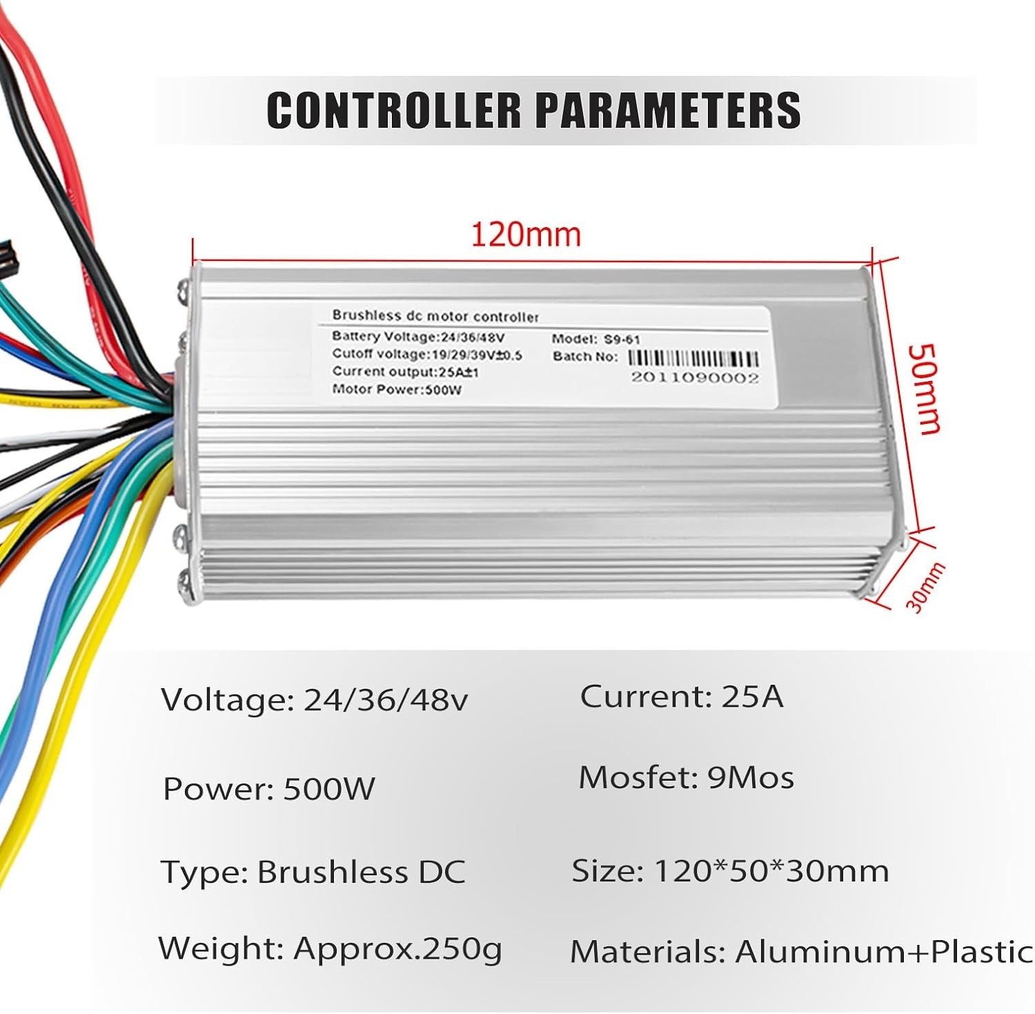 500W 36V/48V Brushless Ebike Motor Controller Kit with LCD Display