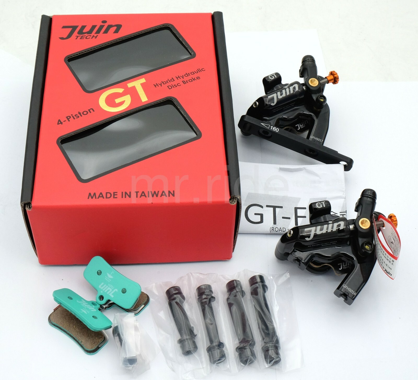 JUIN GT-F 4 Piston F-Mount Light Hydraulic Disc Brake Caliper set Black/Red/Gray