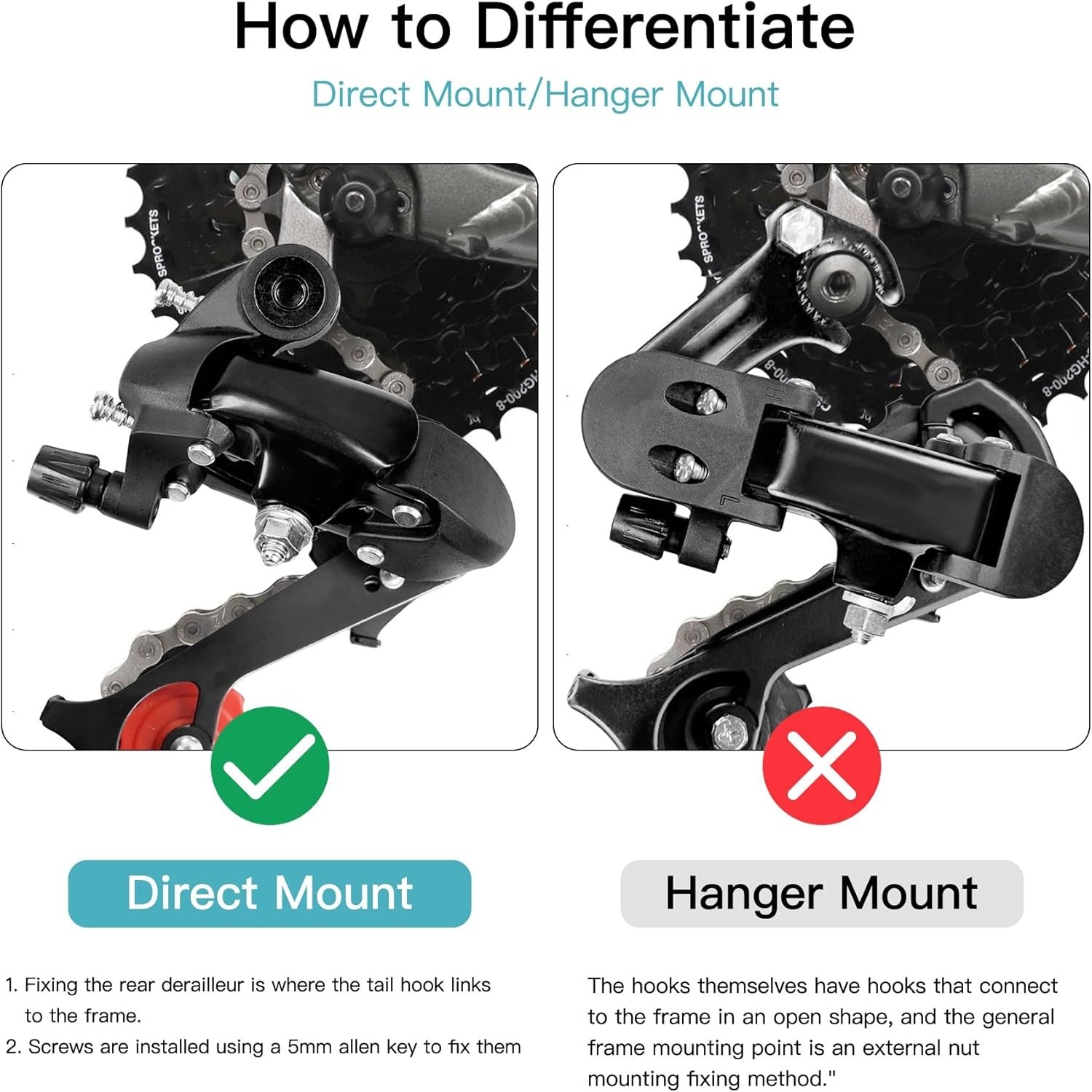 6/7 Speed Rear Derailleur – Direct/Hanger Mount Aluminum Alloy Bicycle Derail…