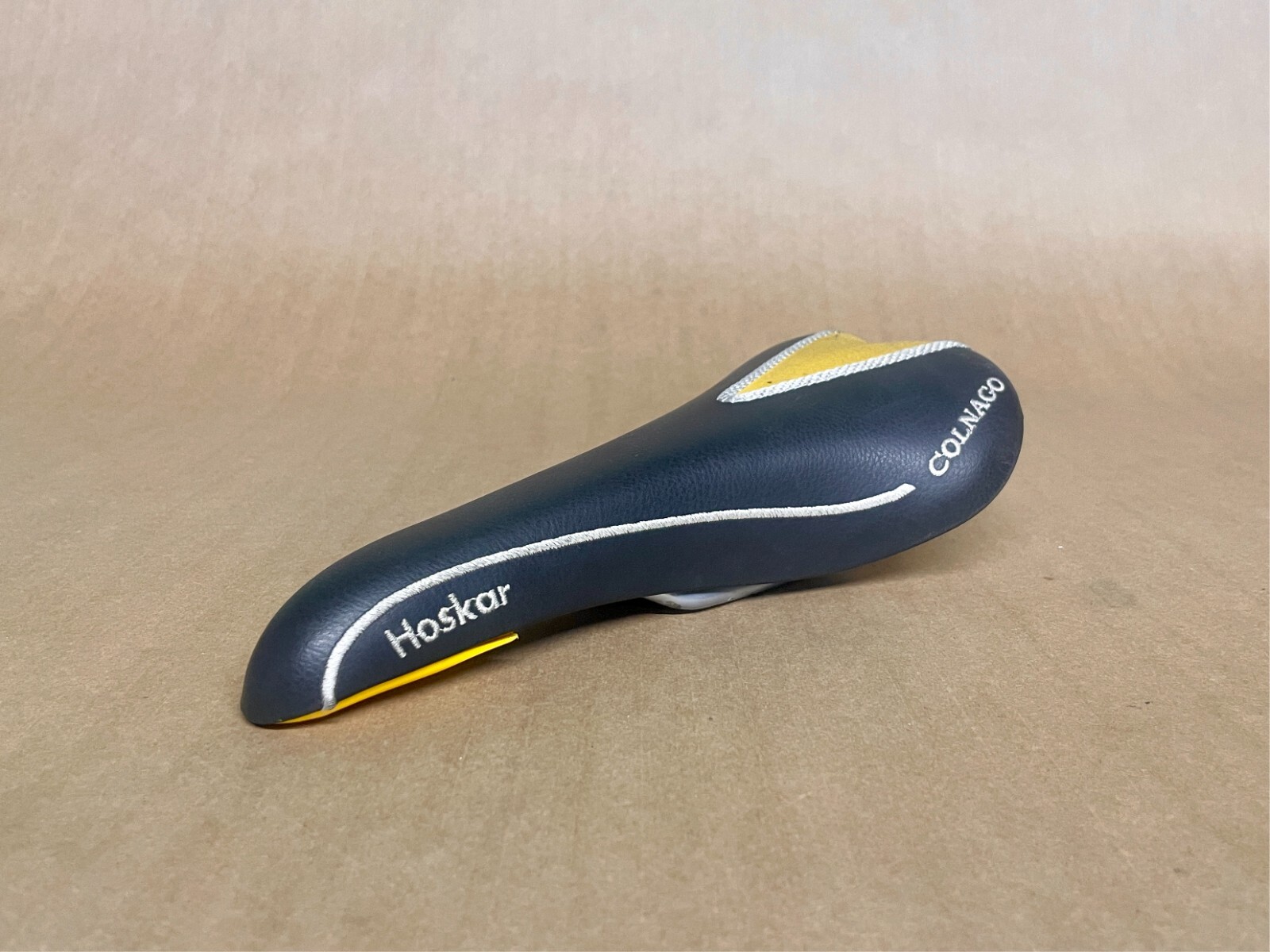 Selle San Marco Colnago Hoskar Saddle, yellow/white embroidered, steel rails