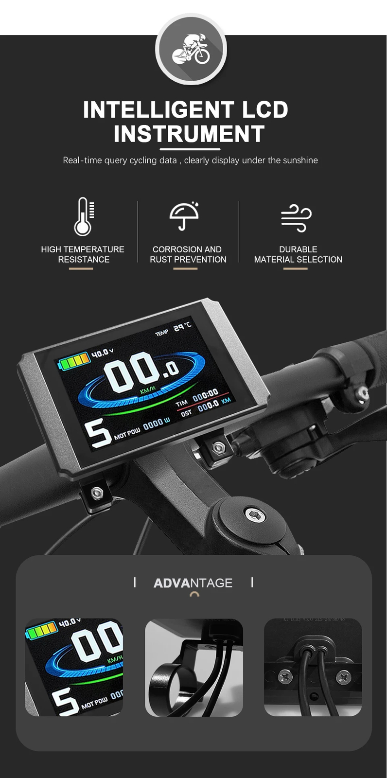 Electric Bicycle Color Display with USB 24V/36V/48V/52V/60V72V E-bike Display