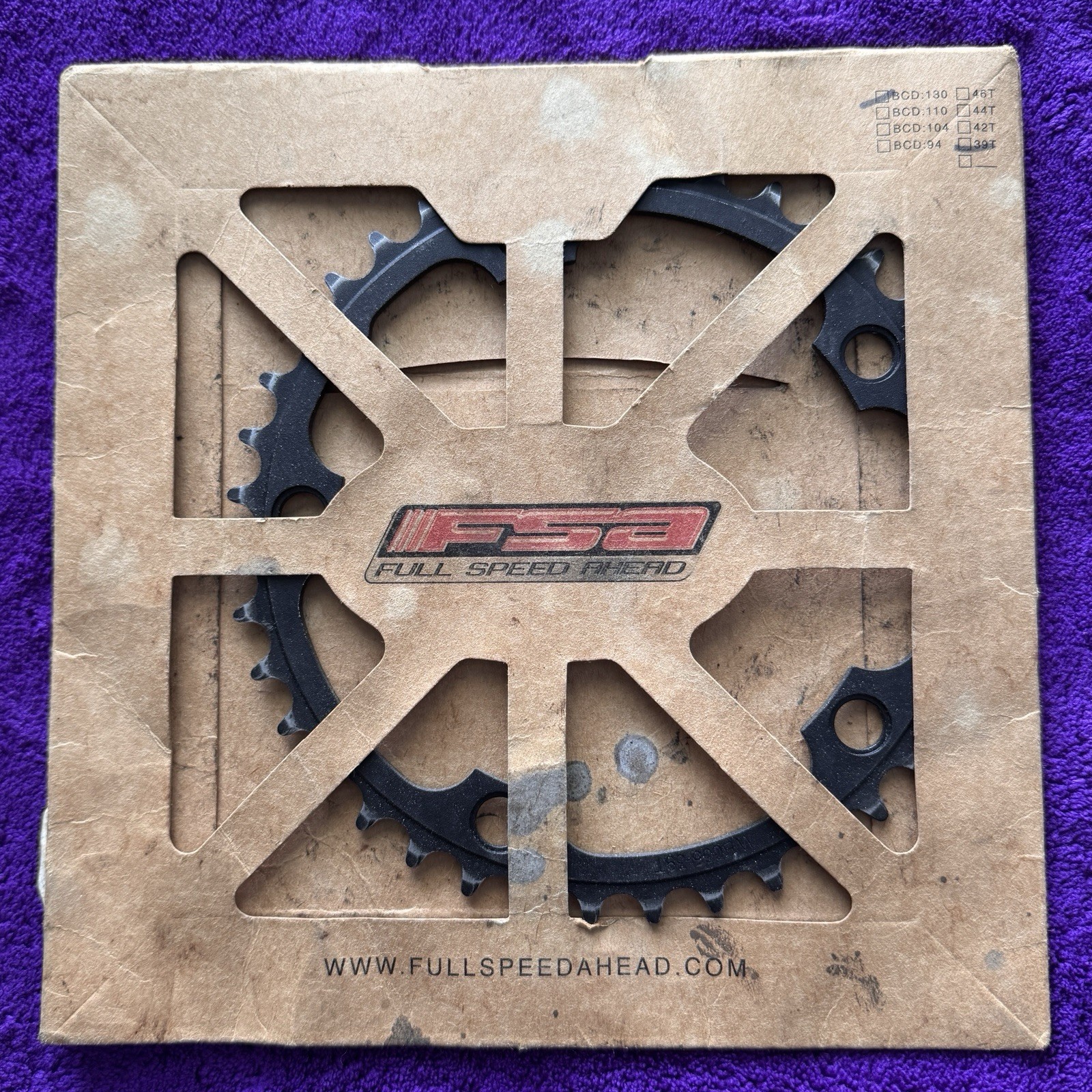 39T × 130mm x 5 Bolt Black Alloy Chainring FSA