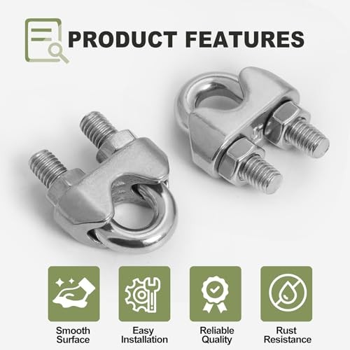 4pcs Wire Rope Clamp, 3/16 inch Cable Clamps Stainless Steel Wire Rope Clips M5