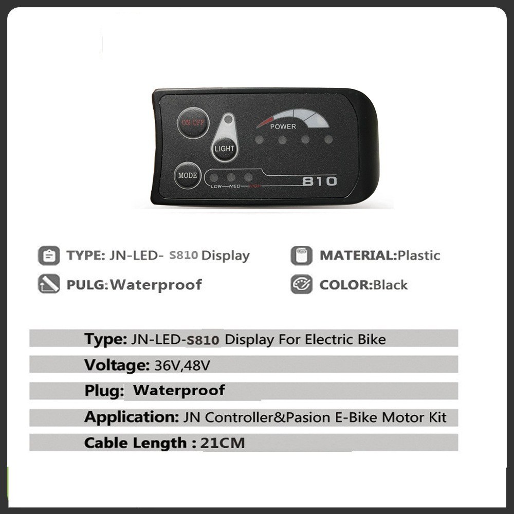 S810 LED Display for E – Bike | 36V/48V, Waterproof/SM Plug, Power Display.