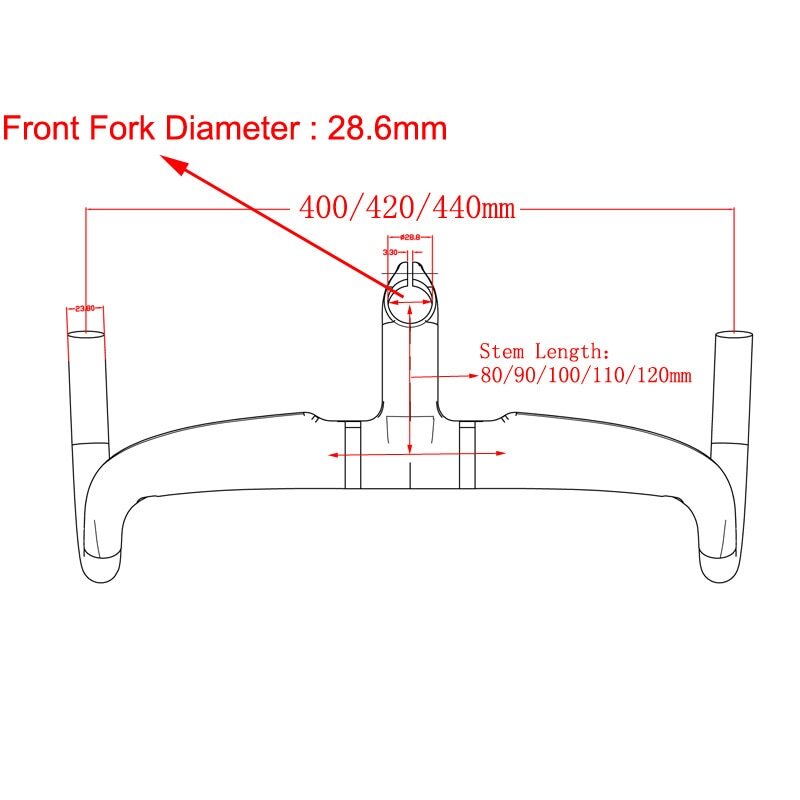 400/420/440mm Carbon Fiber Road Bike Integrated Handlebar Bicycle Bent Bars
