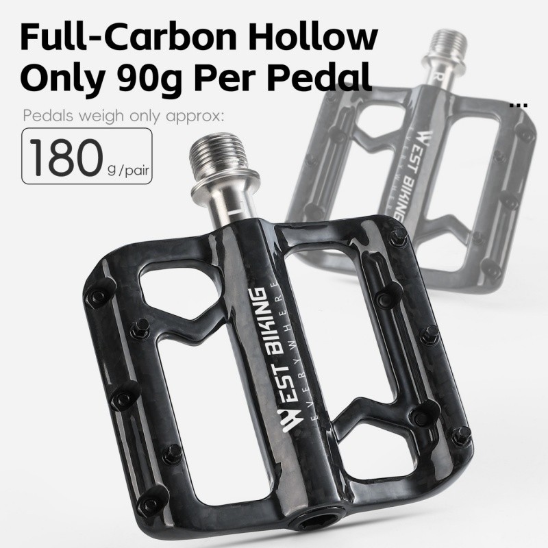 West Biking 3 Bearings Carbon Fibre Titanium Axle Bicycle Pedals Black 180g