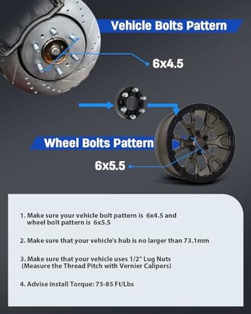 4PCS 6×4.5 to 6×5.5 Wheel Adapters 1.25in 6 Lug for 1991-2004 for Dodge