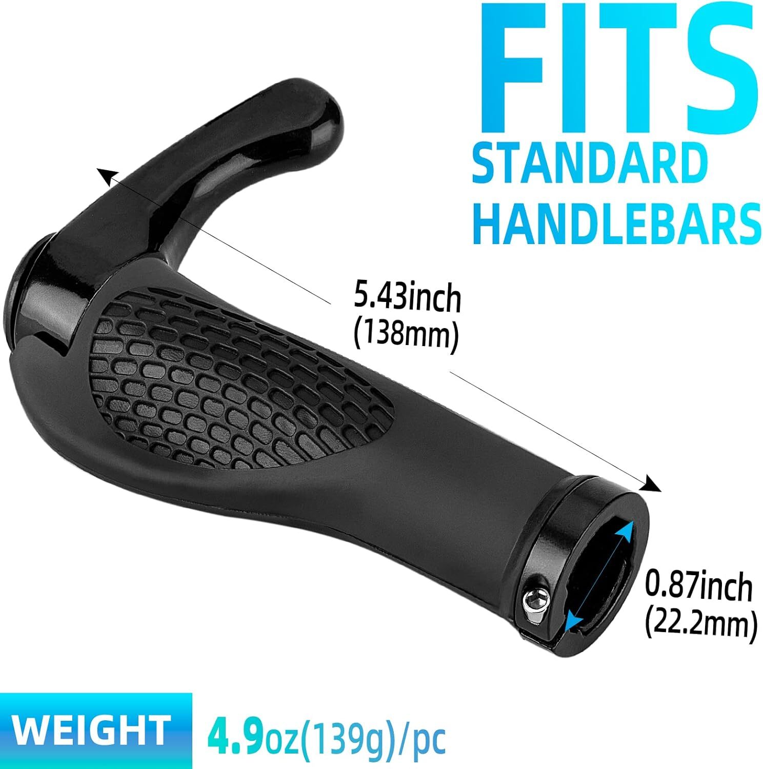ROCKBROS Bike Handlebar Grips Rubber&Aluminum Cycling Lock-On Grips Ends Black
