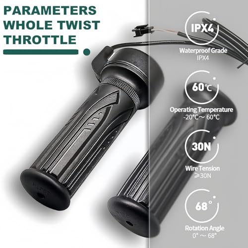 Ebike Full Twist Throttle 12V-72V, 3 Pin SM Connector Ebike Throttle with 71″