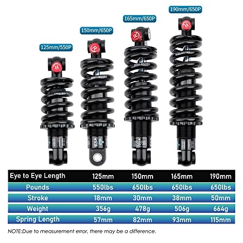 Coil+Oil Shock Absorber Adjustable Damping Hydraulic Rear Shocks 1500LBS 165MM