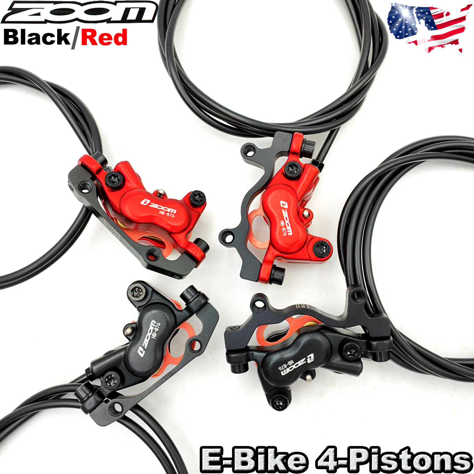 ZOOM HB-876E E-Bike Hydraulic Disc Brakes set Front&Rear 1110/1860mm 4-Pistons