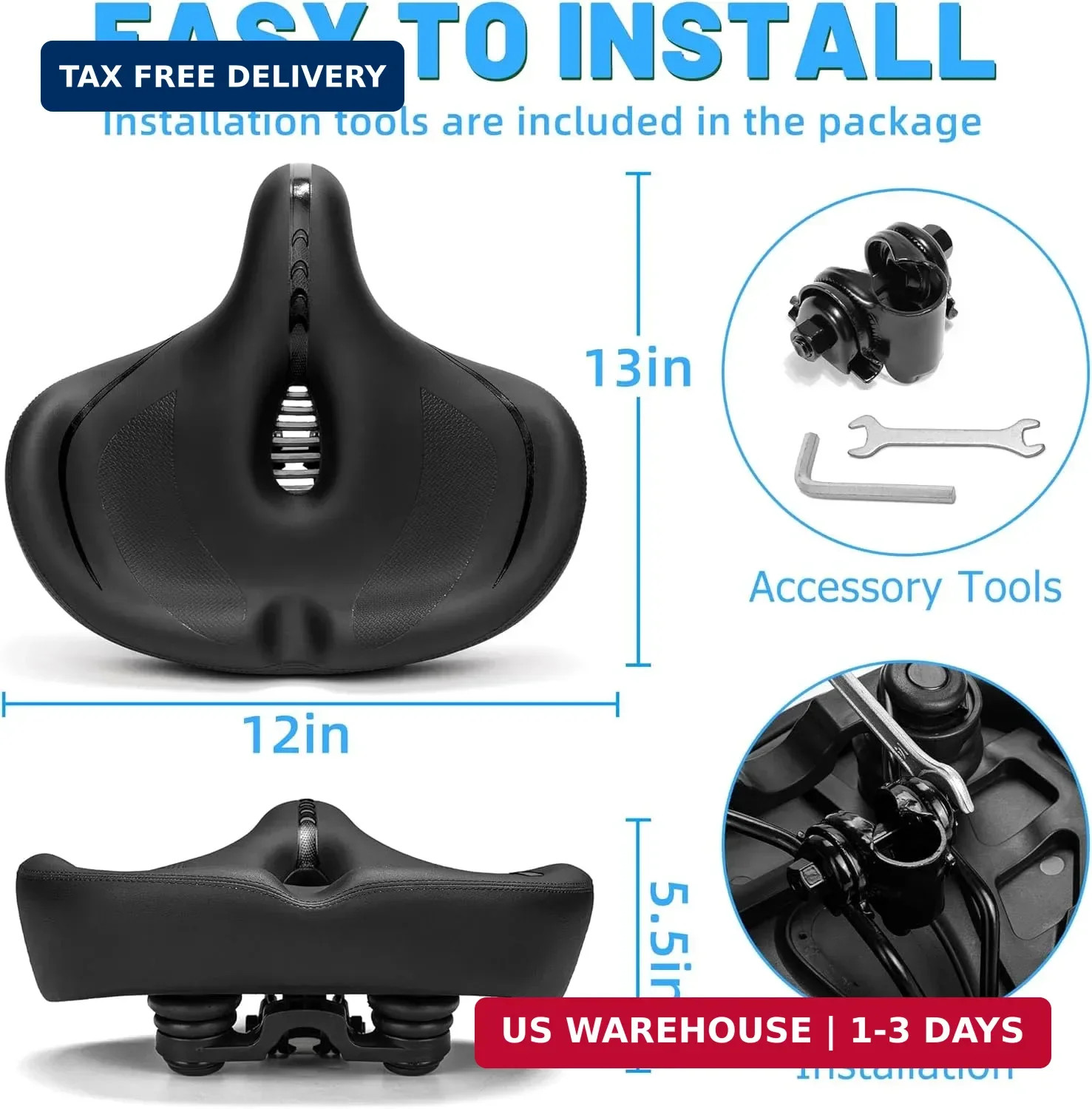 CDYWD Oversized Bike Seat for Men & Women Comfort, Extra Wide Bicycle Seat Cushi