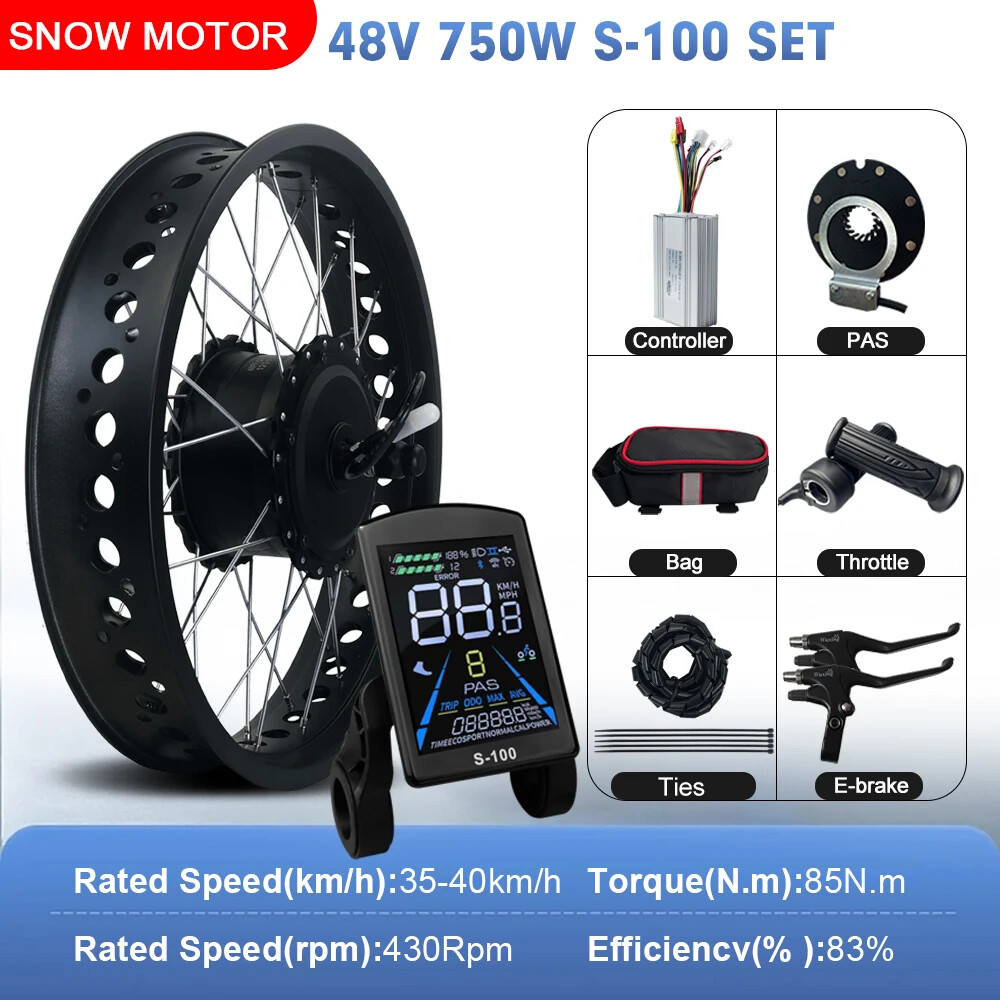 48V 750W 20/24/26inch Snow Electric Bicycle Fat Tire Brushless Front Hub Motor