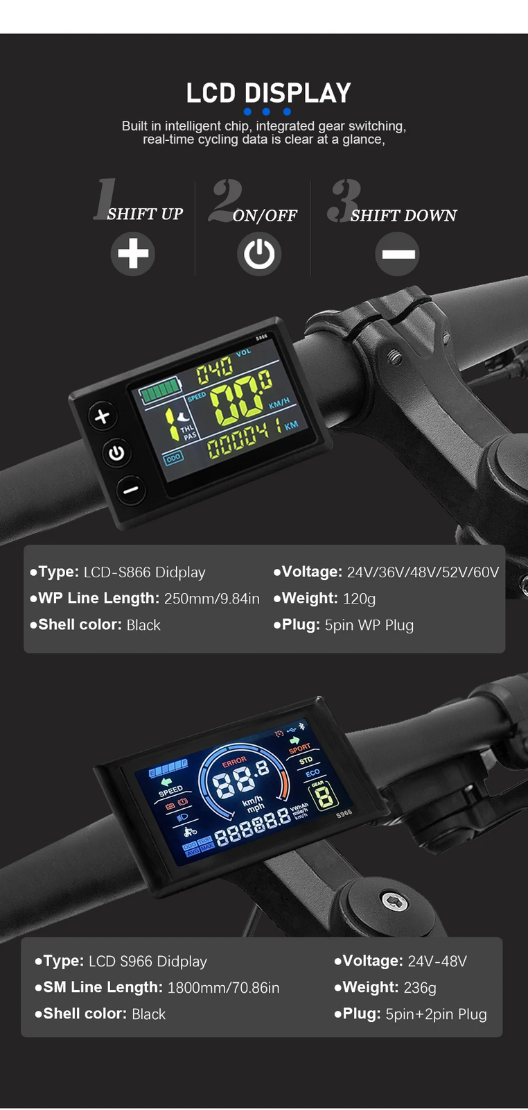 Three-Mode E-bike Sine Wave Controller 36V 48V 17/26/30/40A with LCD Display