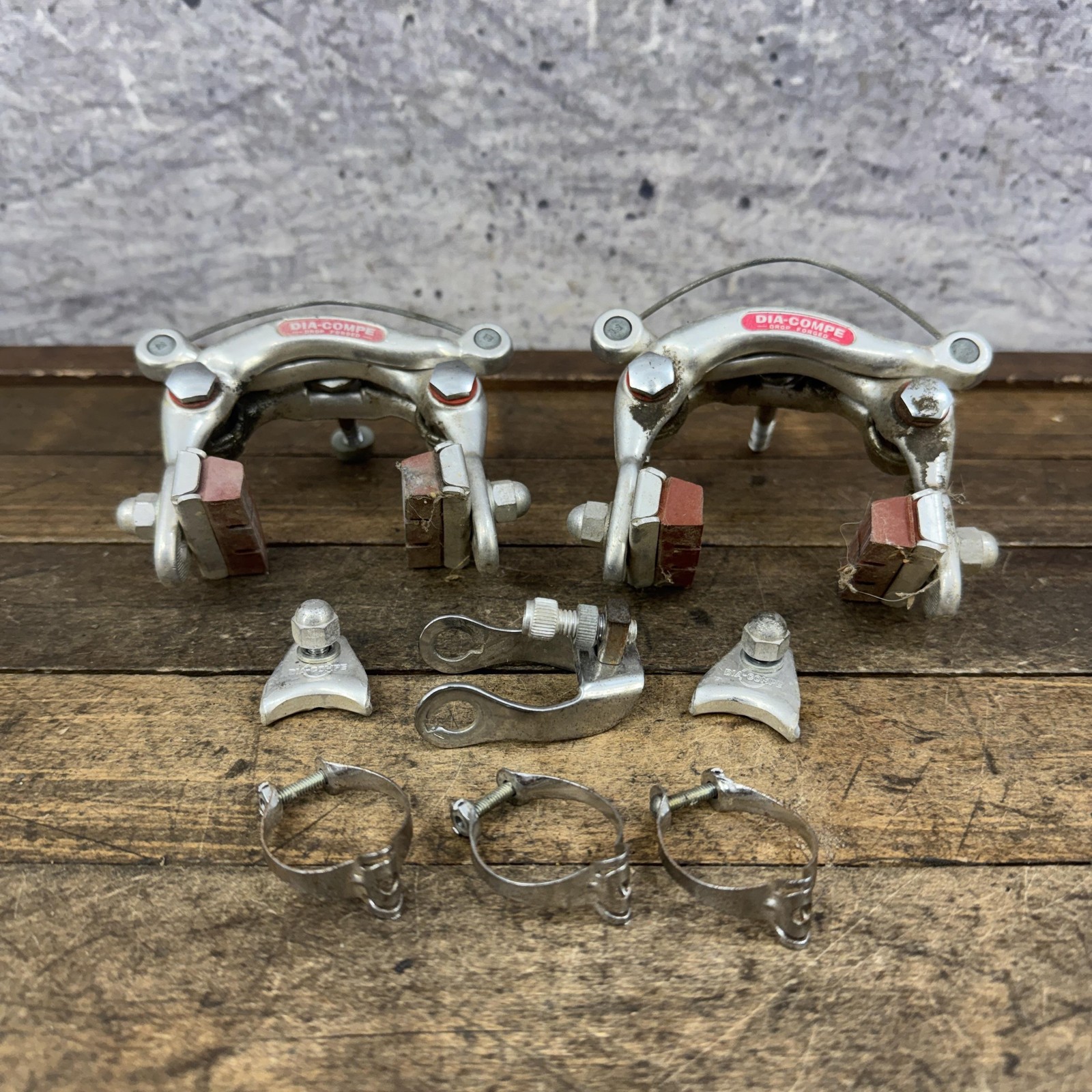 Vintage Dia Compe Center Pull Brake Caliper Set Clamp On Yoke Cable Clips