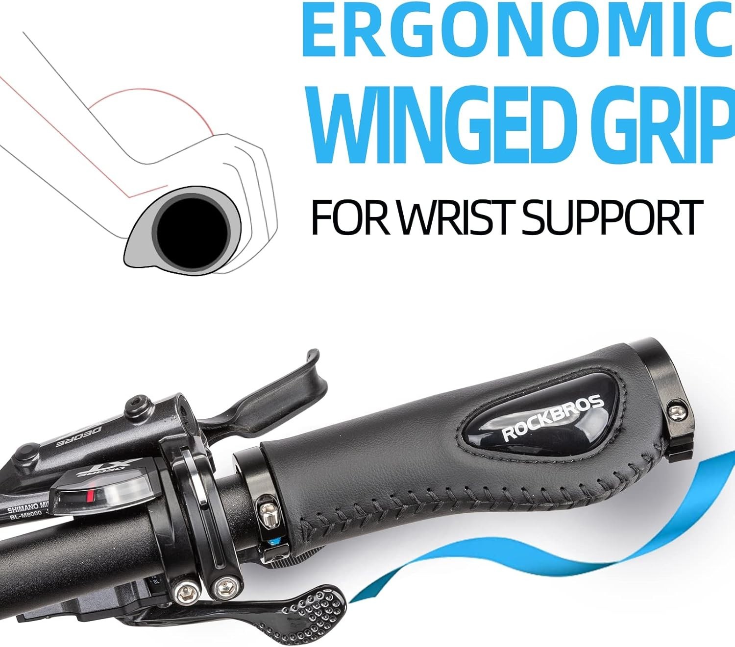 ROCKBROS Bike Handle Grips Ergonomics Design Soft Gel Dual Lock 22.2mm, black