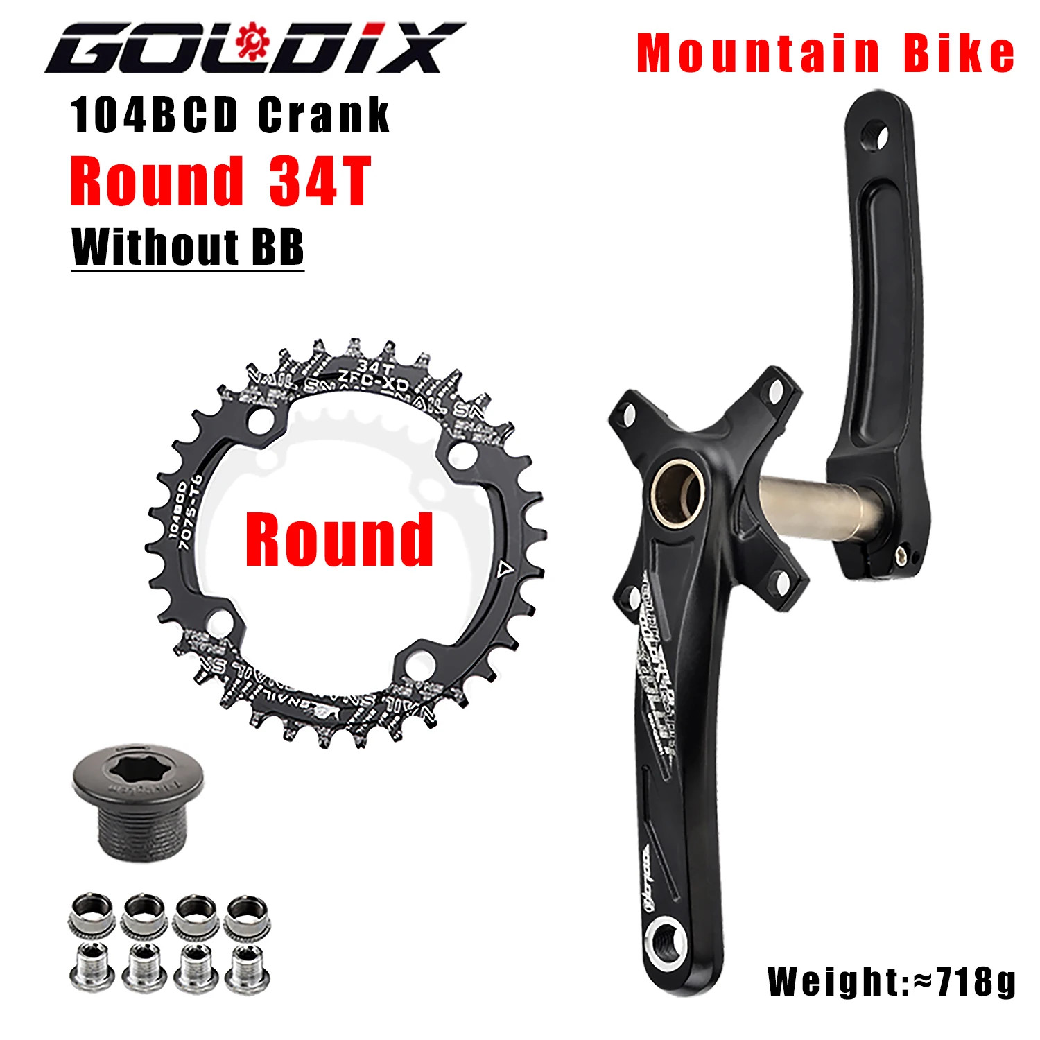 104BCD MTB Crankset 165-175mm Narrow Wide Chainring 32T-38T Round Oval